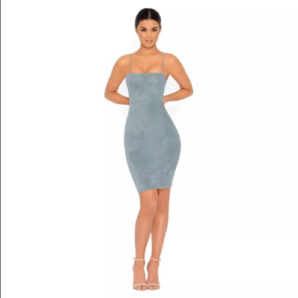 THROWING SUEDE STRAPPY KNEE LENGTH DRESS IN TEAL
